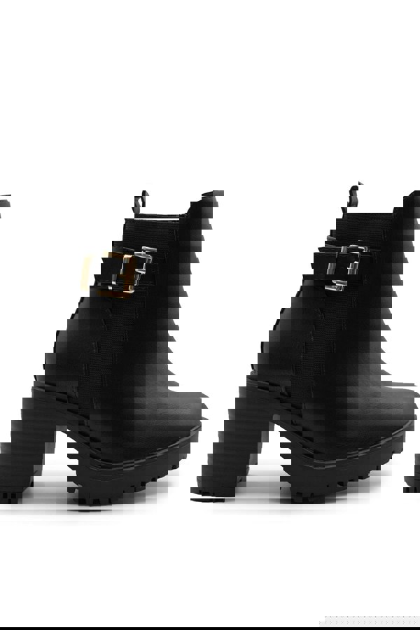 Where's That From Arleth Mid Block Heel With Buckle Detail Stretch Ankle Boots in Black