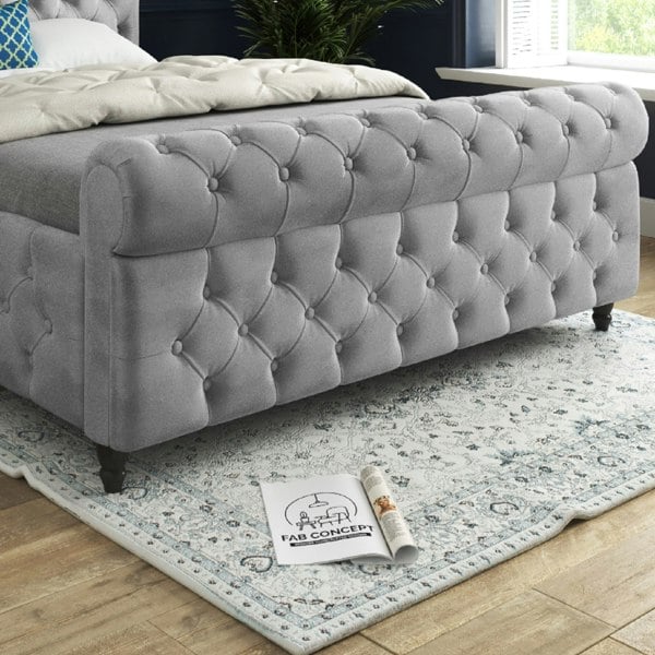 Casa Magna Savana Sleigh Upholstered Soft Velvet Bed Frame - Grey