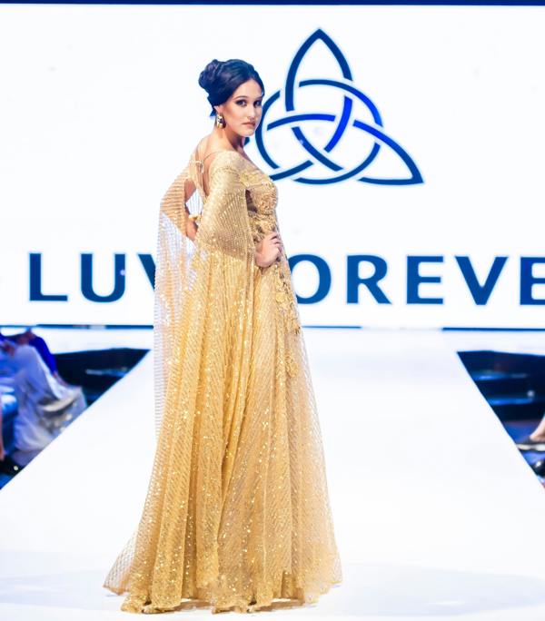 LuvForever Gold Drape Sleeve Maxi Dress