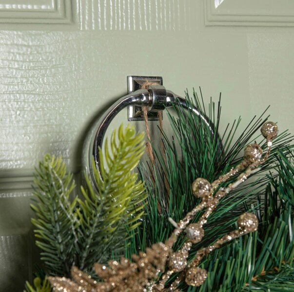 Samuel Alexander 60cm Hanging Christmas Wreath with Gold Baubles, Pinecones & Glitter Berries