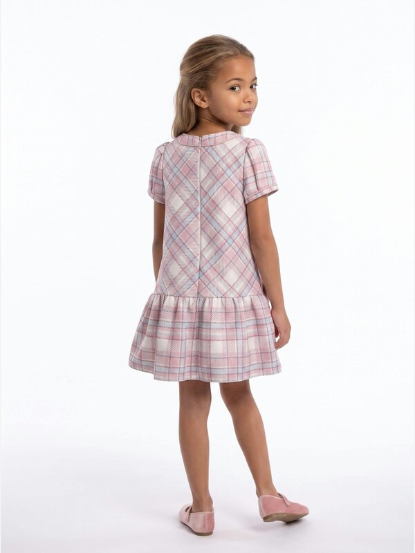 DRESS & Fleur Girls Check and Bow Dress in Pink