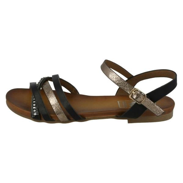 Down to Earth Ladies Down To Earth Flat X Strap Beaded Vamp Sandals
