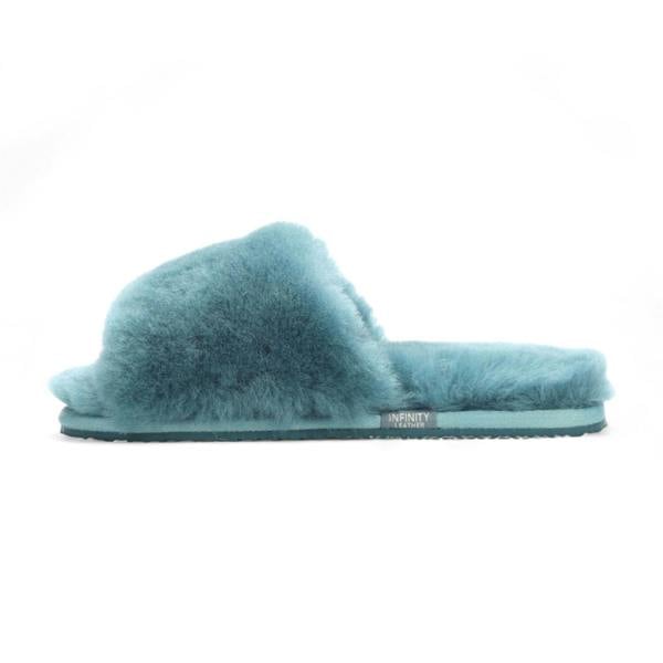 Infinity Leather Women's Sheepskin Slippers Teal Warm Winter Fur Sliders - Nordic
