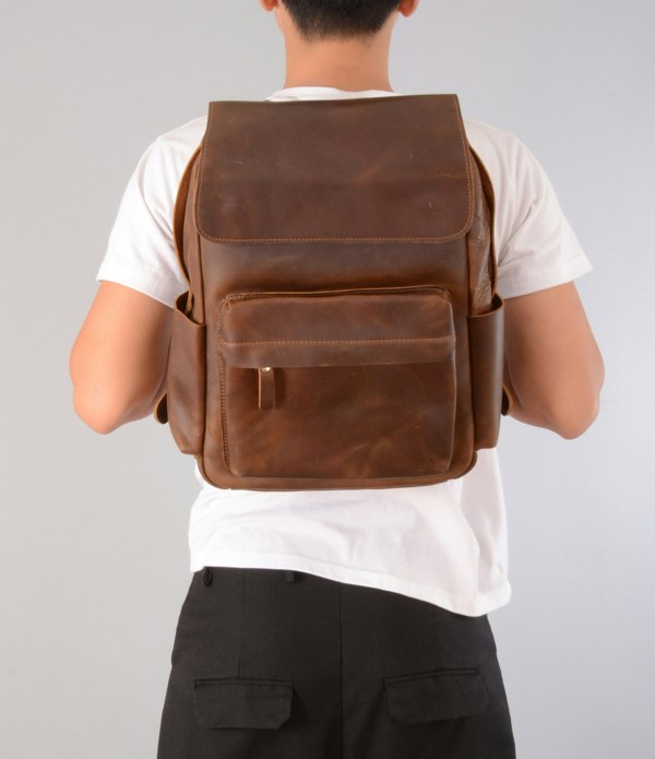 Touribag Vintage Look Leather Backpack - Brown