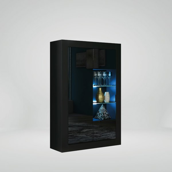 Mex Furniture Elegant 140cm Sideboard Cabinet Unit with Black High Gloss Doors and Free LED Display