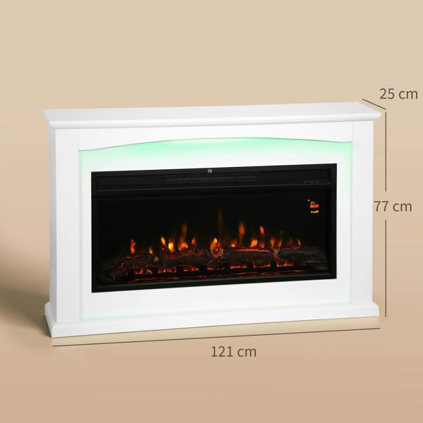 HOMCOM 1000W/2000W Inset Electric Mantel & Fire Reach up to 30 m², White