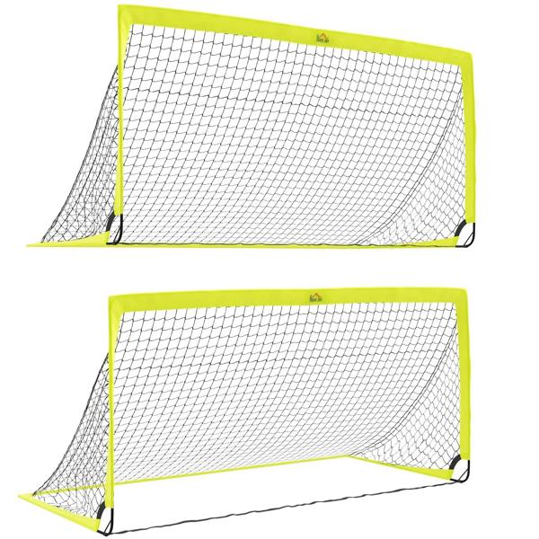 Foldable yellow soccer goal net with black frame and white mesh, rectangular training goal