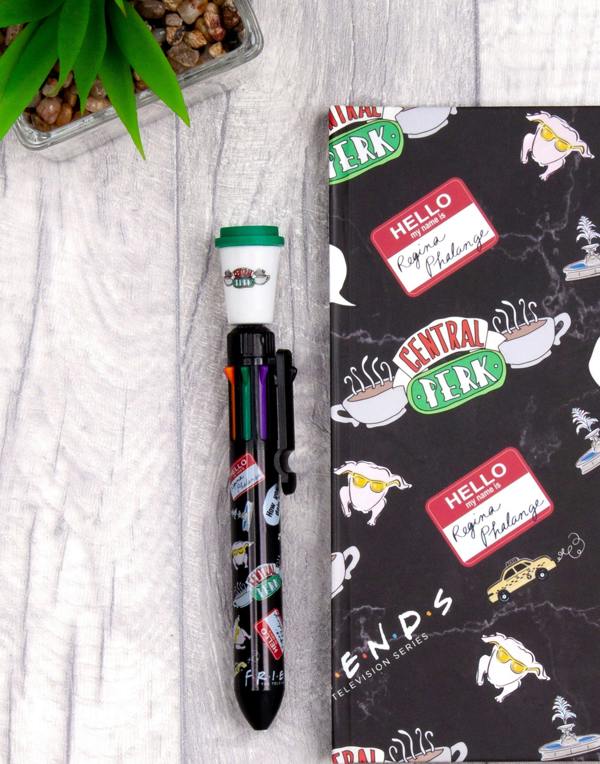 Friends Womens Black Logo & Icons Print Composition Notebook and Pen (One Size)