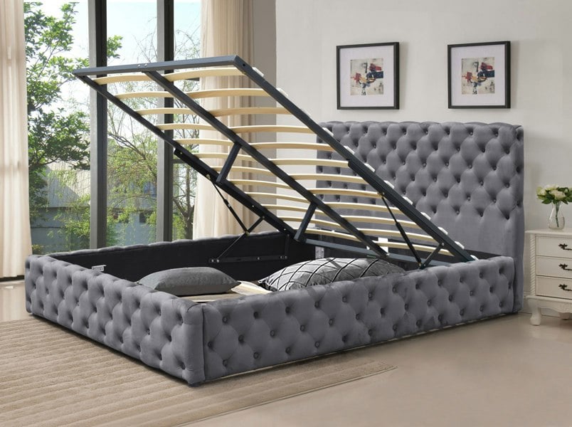 Comfy Living Tufted Fabric Gas Lift Ottoman Bed Frame, 3ft, 4ft6, or 5ft Grey Green Bedroom