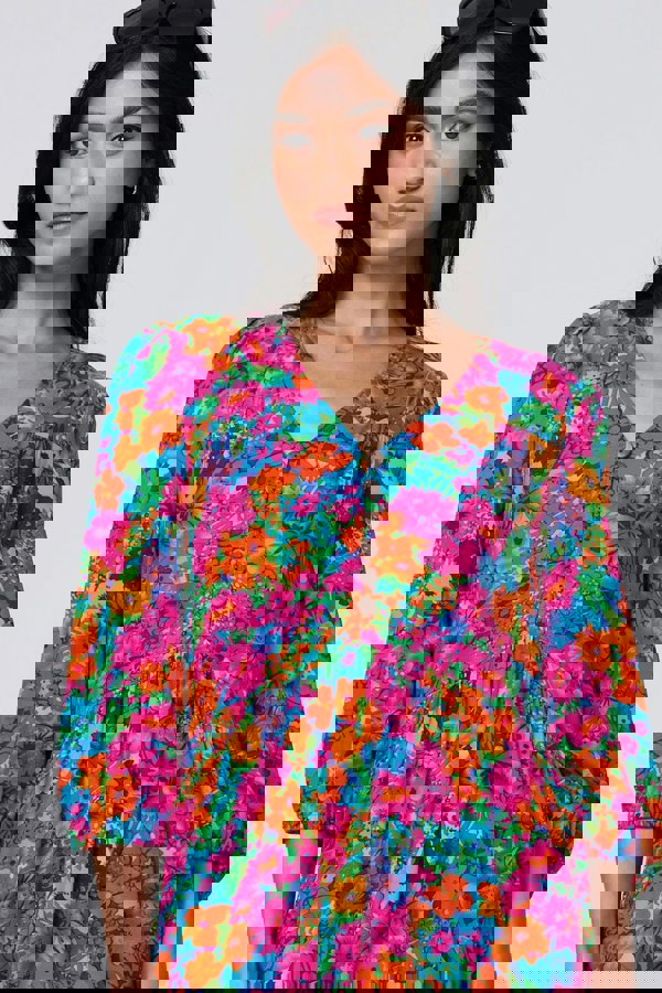 Pink | Floral 3/4 Sleeve Smock Dress