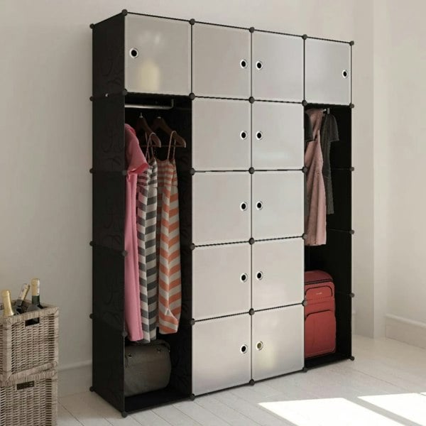 Berkfield Modular Cabinet 14 Compartments Black and White 37x146x180.5 cm