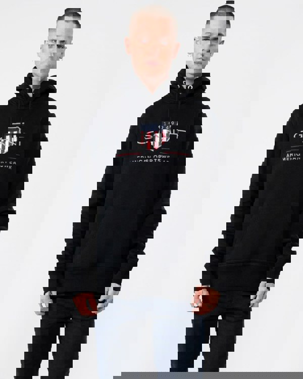 GANT Mens Regular FIt Archive Shield Pullover Hoodie - 5 Black