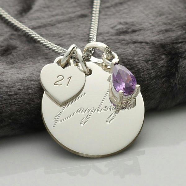 Sterling Silver Personalised Birthday Necklace With Teardrop Birthstone Charm - Love Silver Jewellery