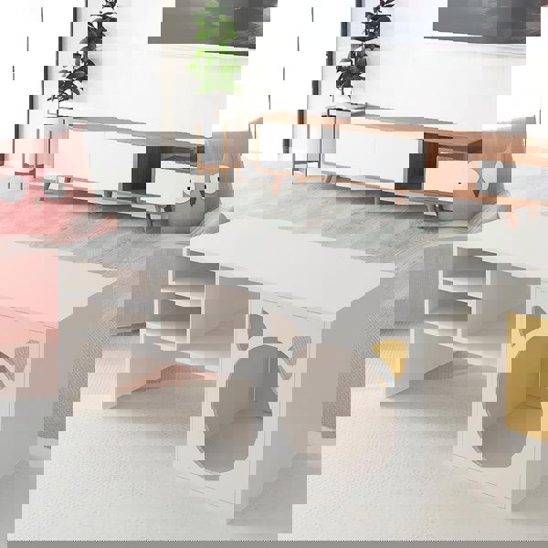 Marioni Coffee Table With Pet House, Wood-Weilai Concept-White + Oak-Weilai Concept