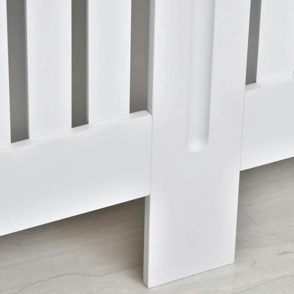White radiator cover corner leg and lower frame detail for slatted front grille