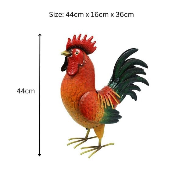 EDH Door Hardware Large Metal Red Cockerel (44cm x 16cm x 36cm) – Handcrafted Rustic Rooster Garden Ornament  Farmyard Statue