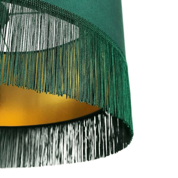 Hunter Green Lampshade with Gold Lining & Green Fringing