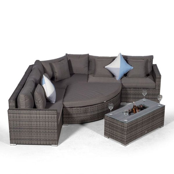 Giardino Santorini L Shape Modular 5 Seat Rattan Corner Sofa Set With Daybed Ottoman & Large Drinks Cooler Coffee Table