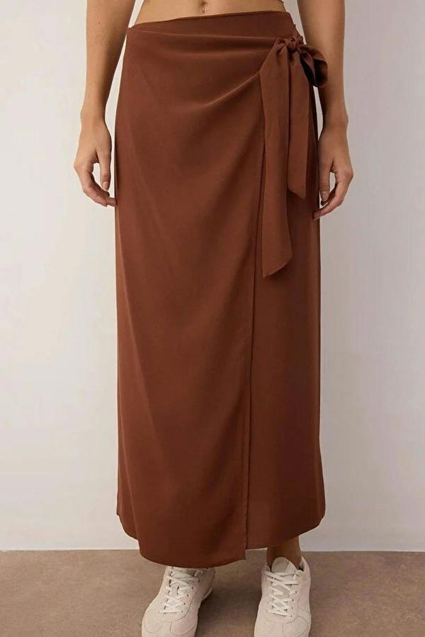 WOVCOR Double Breasted Maxi Length Woven Skirt with Tie Detail