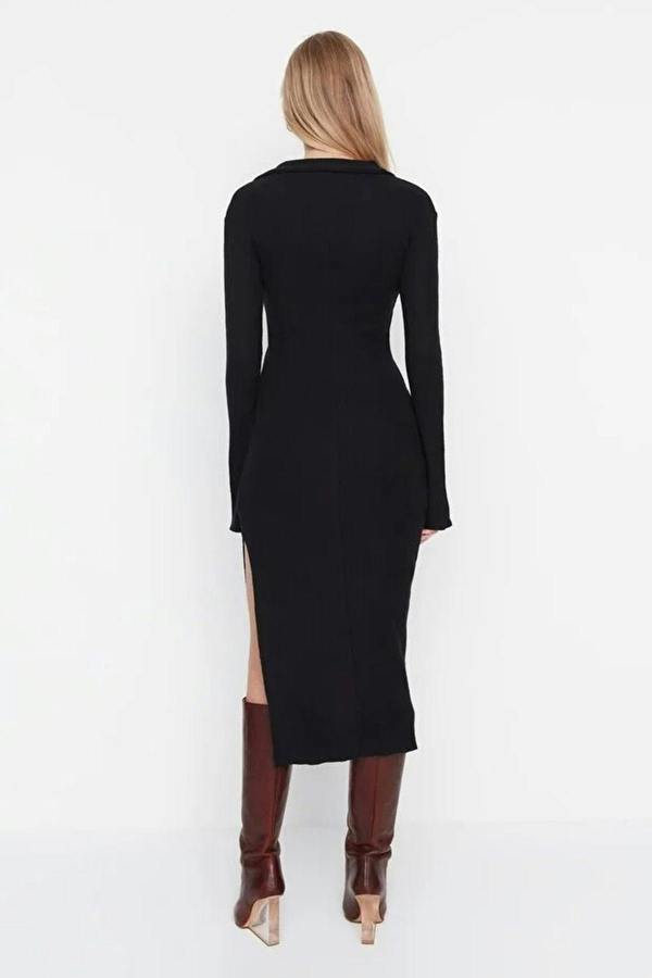 WOVCOR Polo Collar Maxi Knit Pencil Dress