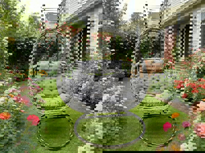 Fimous Indoor Outdoor Patio Rattan Love Egg Hanging Chair Garden With Grey Thick Cushion