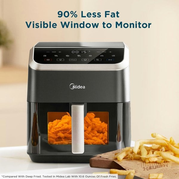 Midea 5L Air Fryer with Visible Window, Heatxpress Technology, 7-in-1 Presets, 90% Less Oil, Non-Stick, 1600W