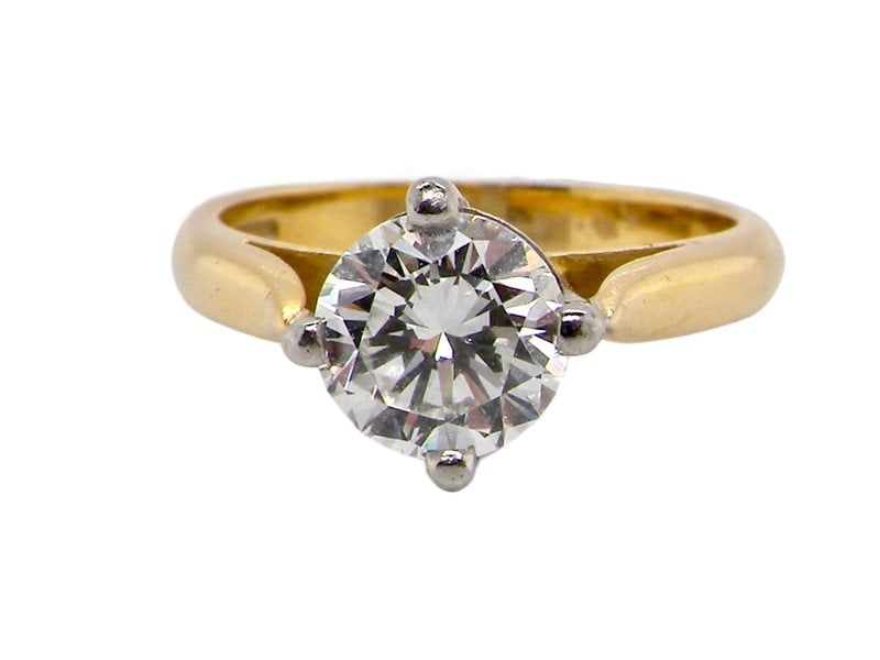 Vintage Tom 18 Carat Yellow Gold Shank, One Carat + Solitaire White Diamond Ring (Certificated)