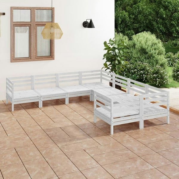 Berkfield 8 Piece Garden Lounge Set Solid Wood Pine White