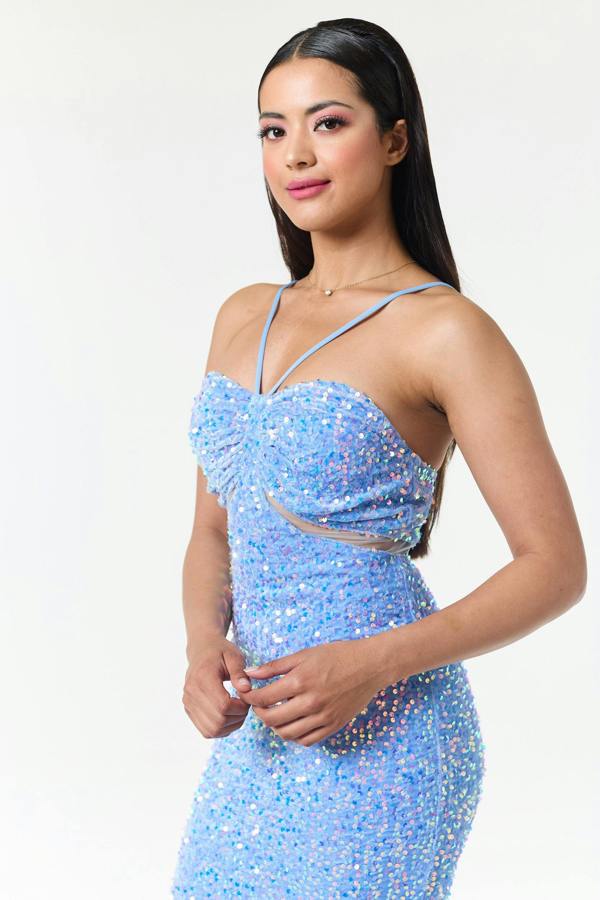 LuvForever Sky Blue Bandeau Sequin Maxi Dress