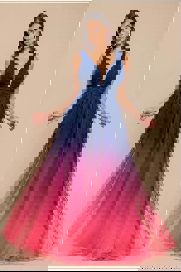 Sleeveless Ombre Pleated A-Line Maxi Dress - Pink Ombre DR4083