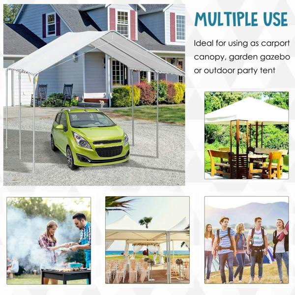 White open canopy tent for carport, gazebo, or party shelter with steel frame