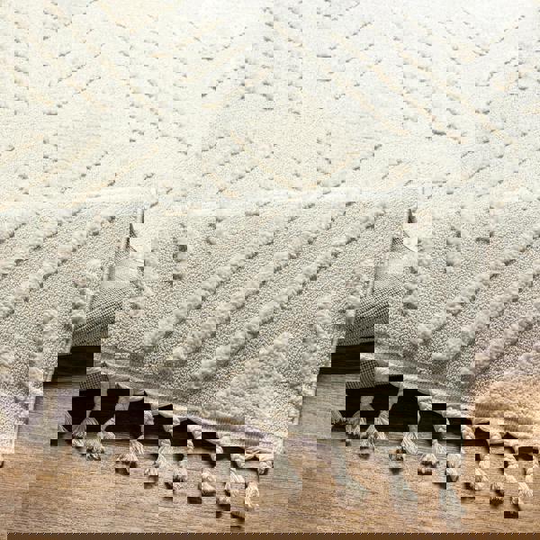 Livabliss Nora-Geometric Grey Ivory High Pile Fringe Rug