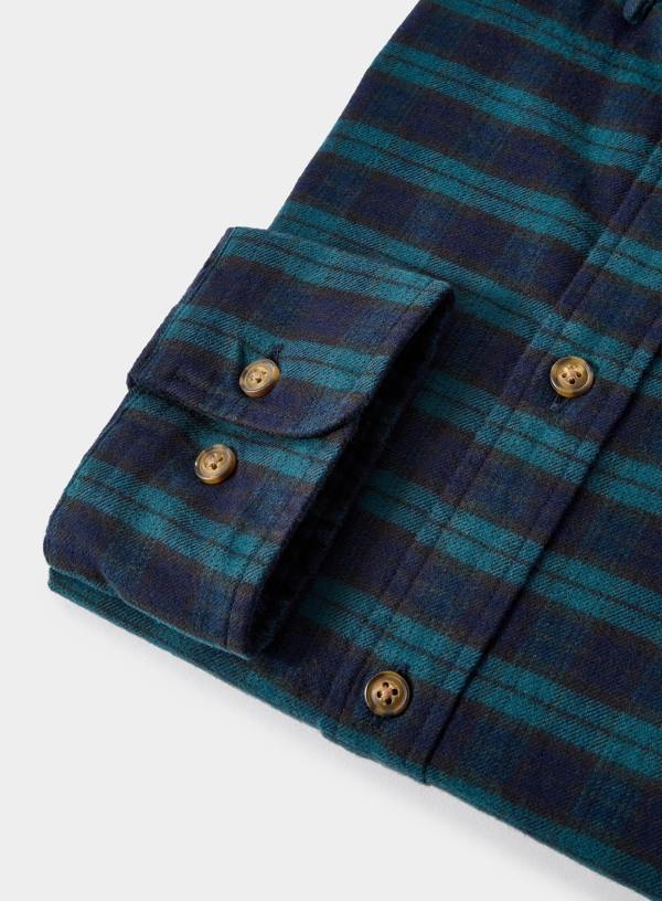 Button Down Flannel Shirt - Green and Navy Check