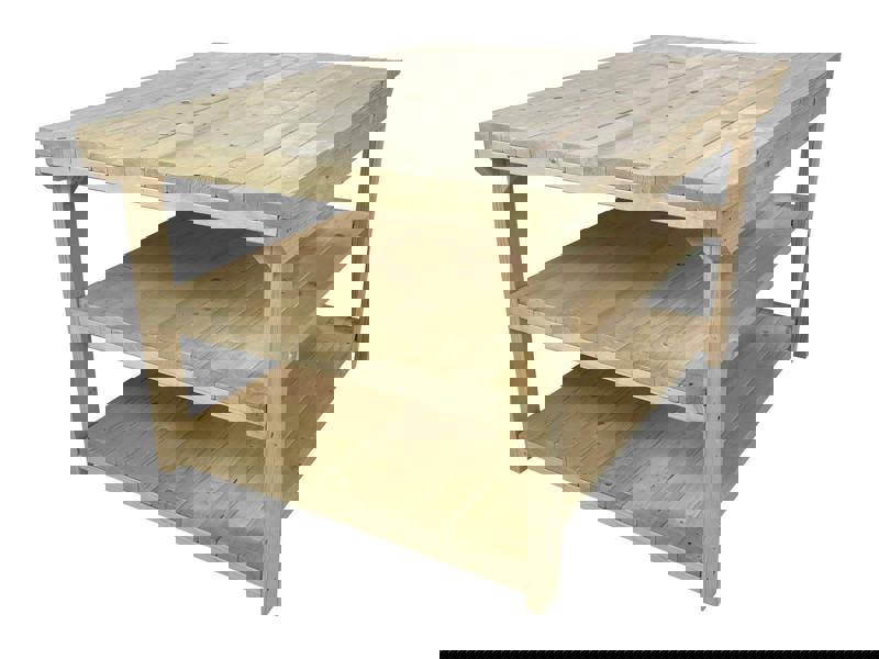 Rotem Wooden Kiln-Dry Workbench – 4ft Depth Sturdy and Durable Workstation with Double Shelf for Extra Storage, Ideal for Garages, Workshops, and Sheds