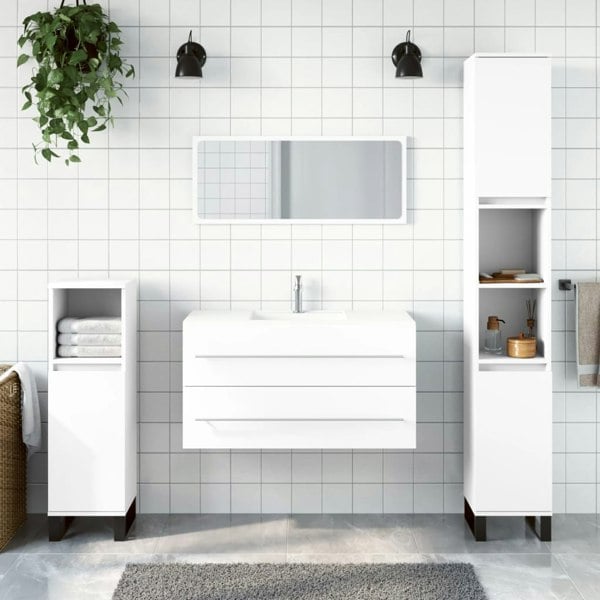 Berkfield Bathroom Cabinet with Mirror White Engineered Wood
