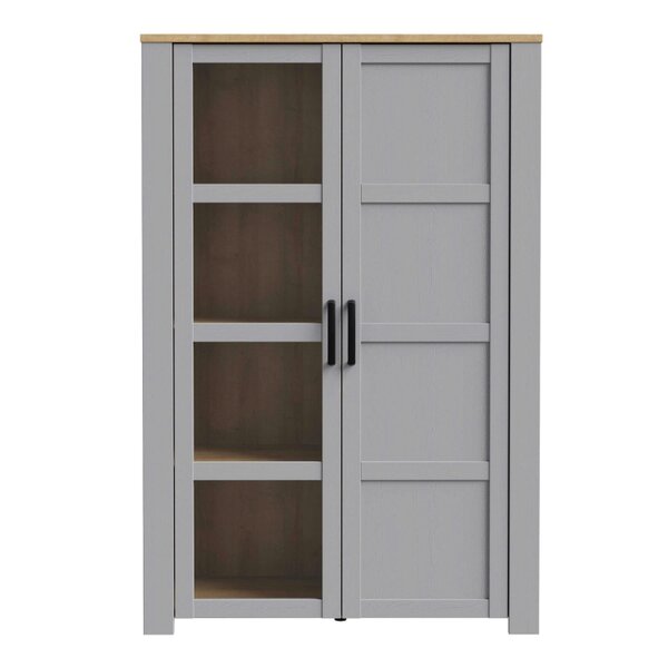 Wyld Haus Bramblecroft Grey and Natural Oak Wood Display Cabinet 2 Door