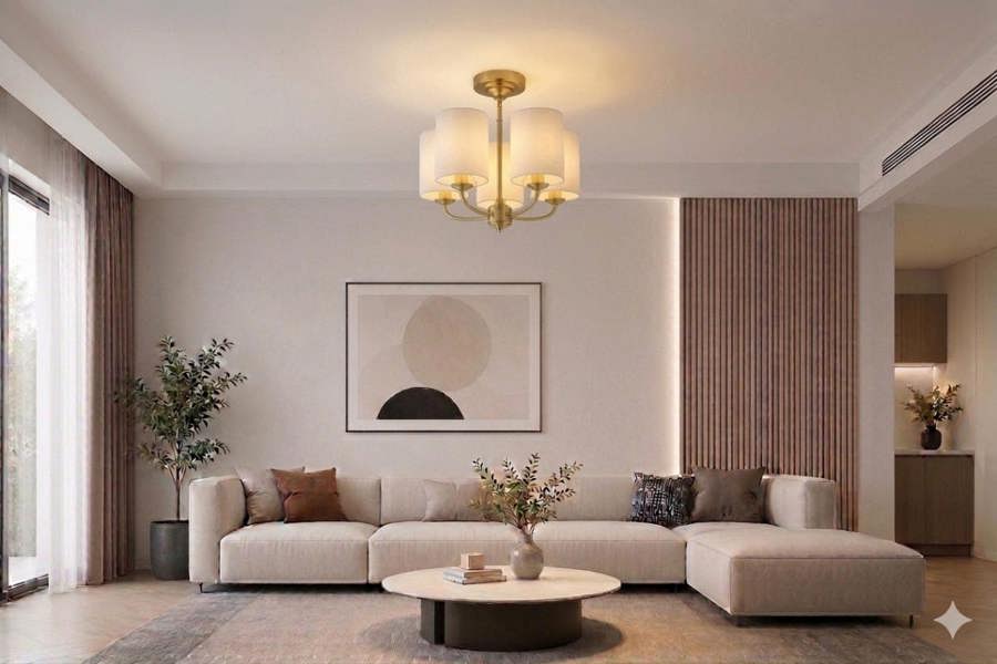 COSYLYTE Winston 5 Light Faux Linen Drum Shade Ceiling Light