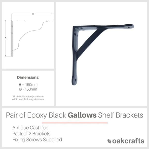 Pair of Antique Cast Iron Gallows Shelf Brackets in Epoxy Black Finish