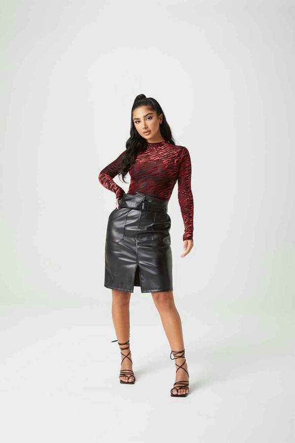 Urban Bliss Lovato PU Belted Midi Skirt