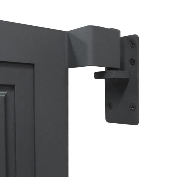 Brown composite panel gate with a sleek design, featuring a sturdy metal hinge and textured surface for durability and style