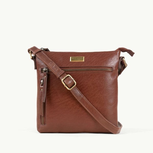 Assots London 'RUE' Brown Polished VT Real Leather Crossbody Bag