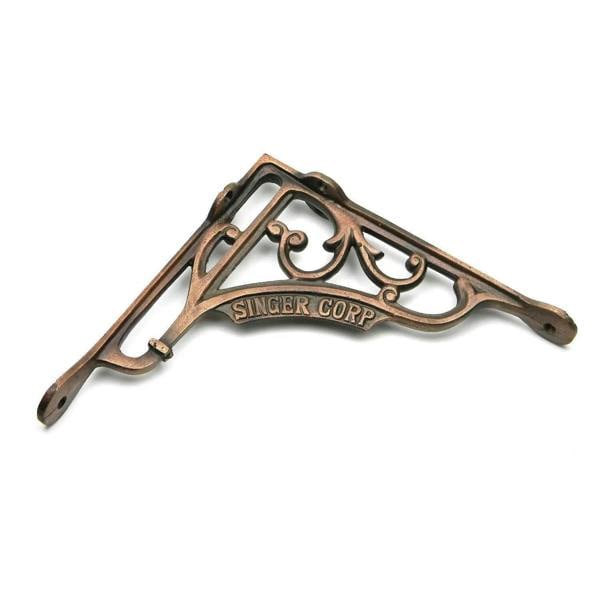 Pair of Antique Cast Iron SINGER Shelf Brackets in a Copper Finish - 200mm x 200mm