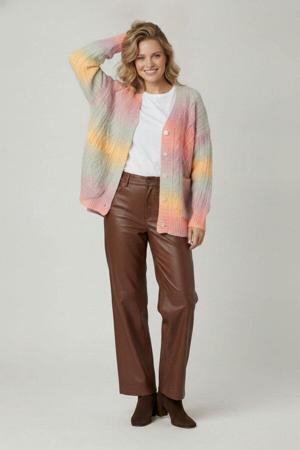 Izabel London Striped Cable Knit Relaxed Cardigan