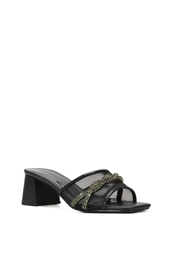 XY LONDON Backless Block Heel Sandals With Crystals and Mesh