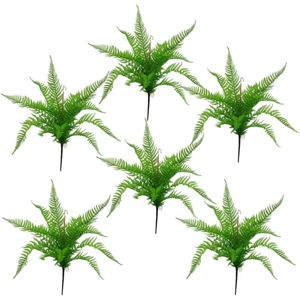 Leaf 6 x 60cm Artificial Bushy Dixie Wood Fern Dark Green Plant