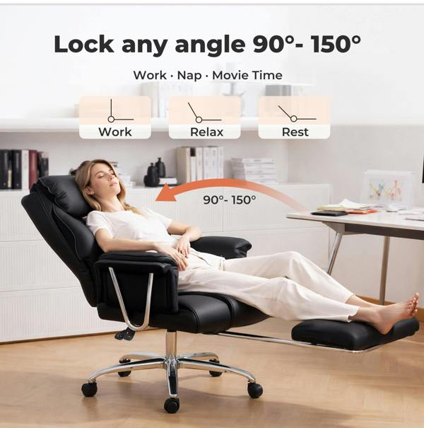 Levede Executive Office Chair Heavy Duty Wide Spring Cushion Recliner Footrest 150kg