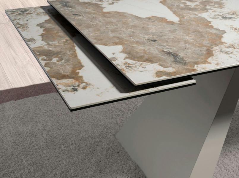 Angel Cerdá Rectangular extending dining table in porcelain marble and taupe grey steel 1124