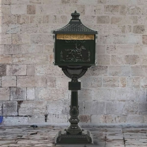 Berkfield Pedestal Letterbox Aluminium Vintage Style Rustproof Green