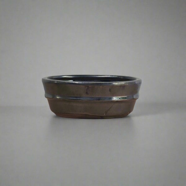 Yorkshire Bonsai 12cm Glazed Bonsai Pot | Oval | 12cm x 9cm x 5cm | Silver