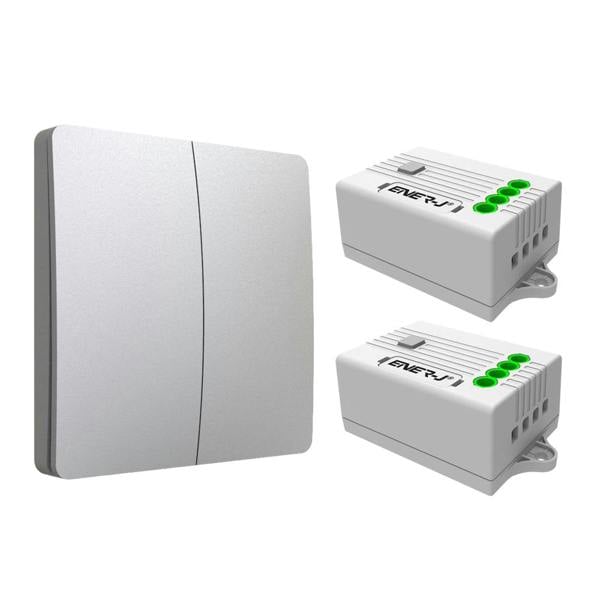ENER-J 2 Gang Wireless Kinetic Switch, (Silver Finish) + 2 x  500W RF Receiver